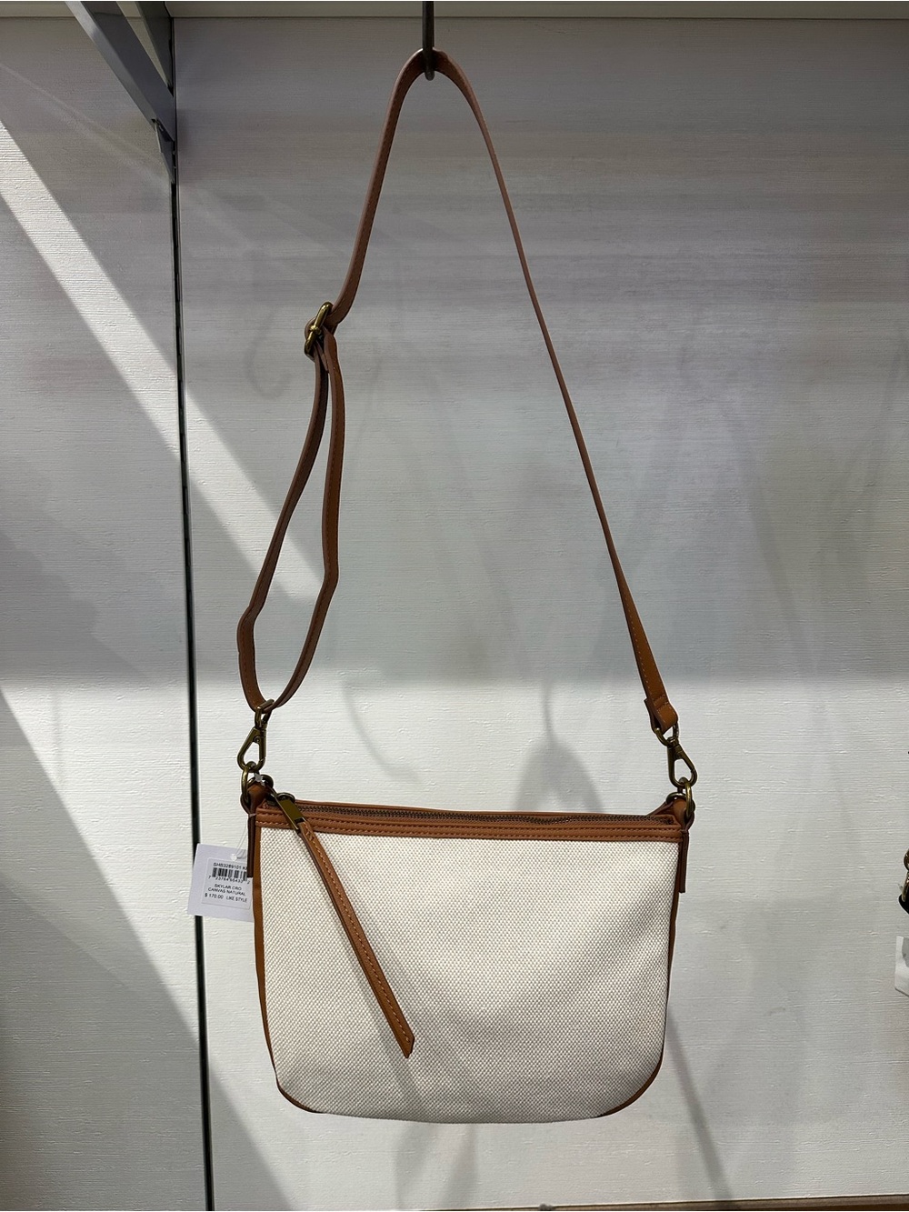 Fossil Cream Canvas Shoulder Bag with Brown Leather Trim - Picture 2 of 6